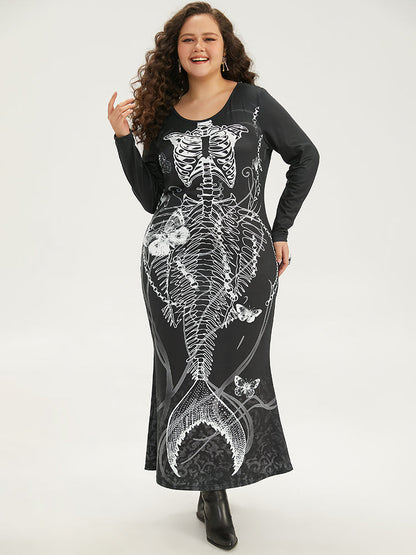 Halloween Skull Print Mermaid Hem Dress