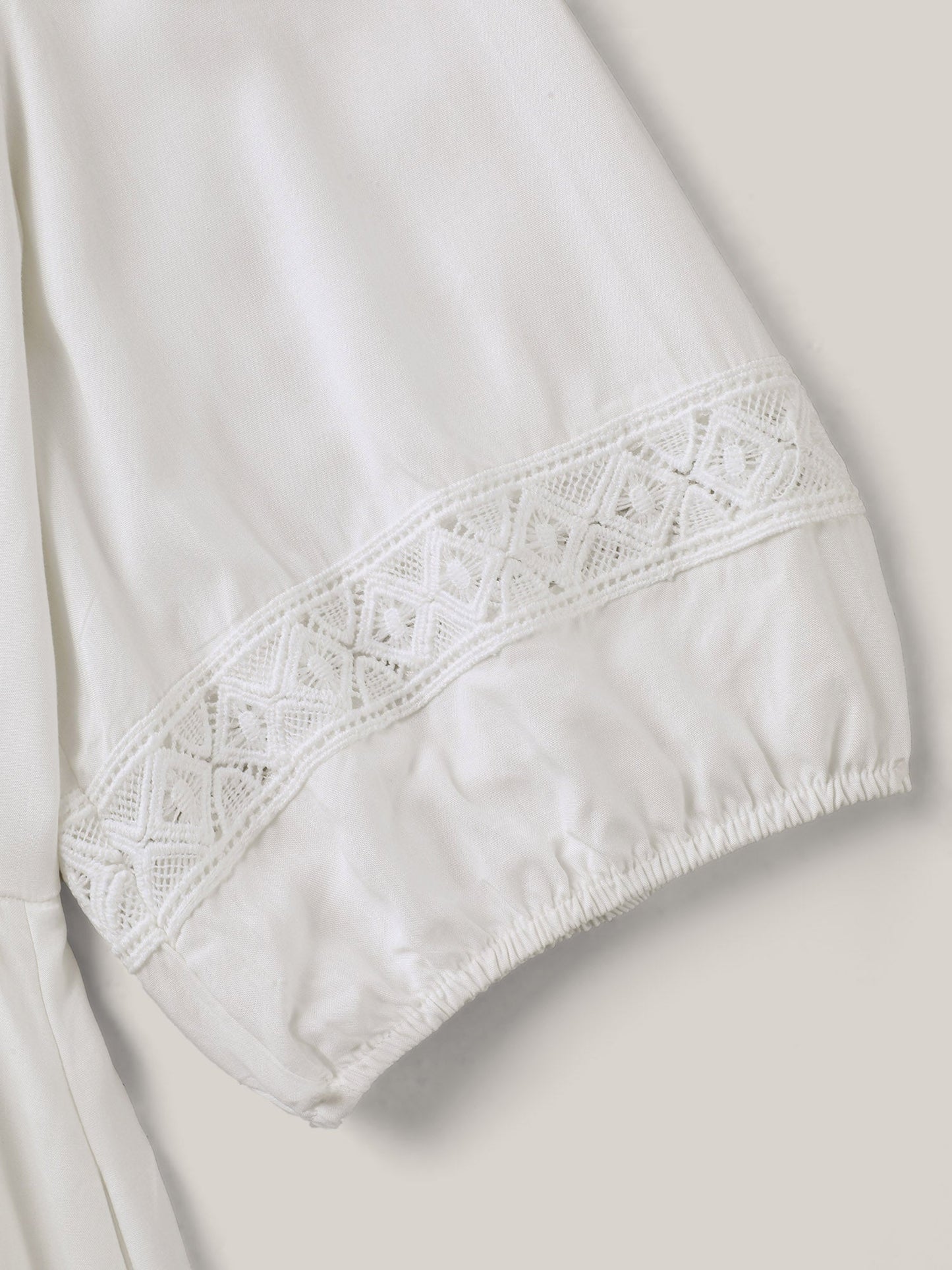 Rayon Lace Trim Cinched-Waist Midi Dress