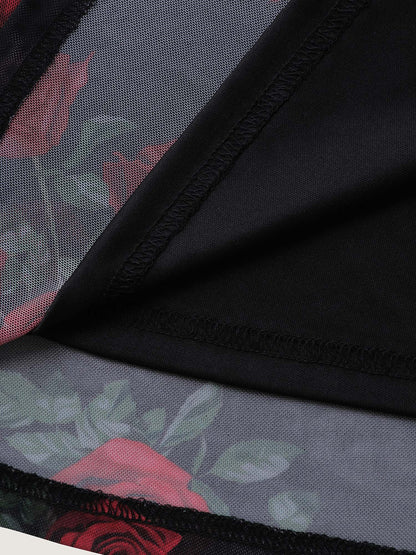 Rose Print Neck-Ties Flowy Sleep Dress