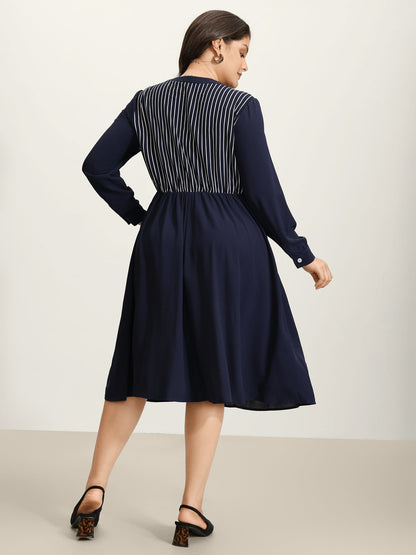 Striped Button Detail Stretchy Waist Midi Dress