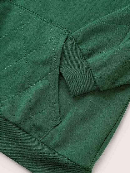 Solid Quilted Kangaroo Pocket Hooded Sweatshirt