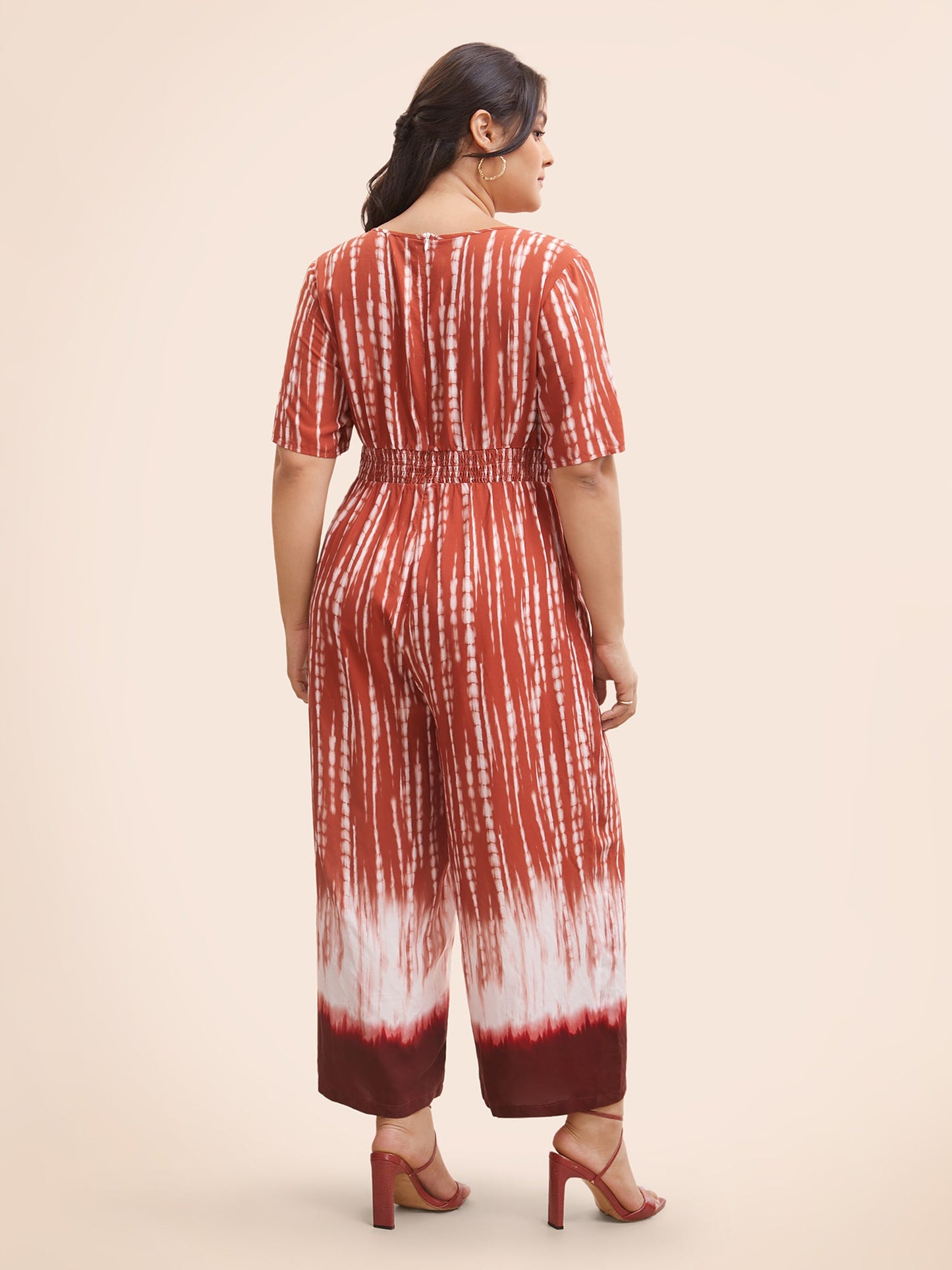 V Neck Gradient Dyeing Shirred Jumpsuit