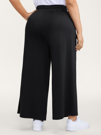 Wide Waistband Drawstring Flared Pants