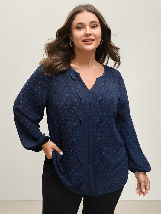 Textured Wavy Detail Puffy Sleeve Blouse