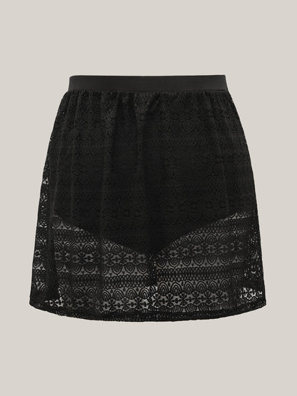 Eyelet Trim Lace Pleated Swim Bottoms