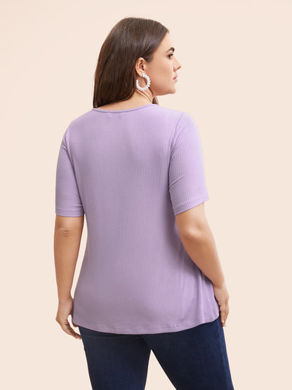 Plain Textured Rib Knit Twist Front T-shirt