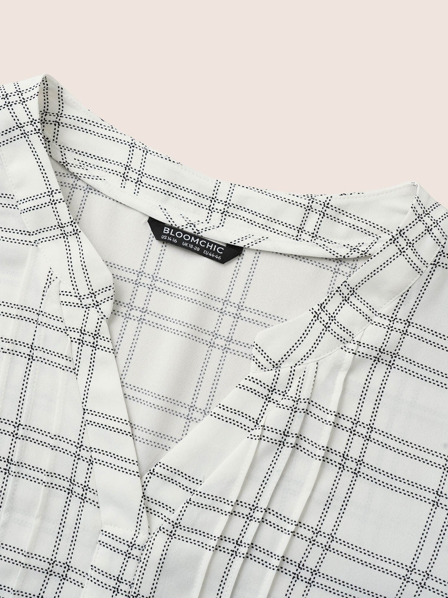 Plaid Notched Patchwork Ruffle Sleeve Blouse