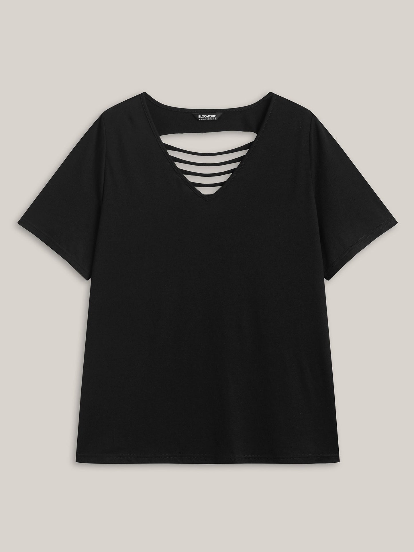 Stretchy Back Cut-Out V-Neck T-Shirt