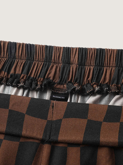 Checkered Print Wide-Leg Pants