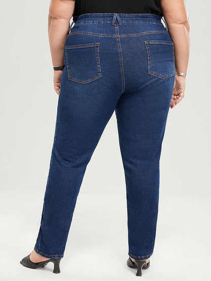 Straight Very Stretchy High Rise Dark Wash Jeans