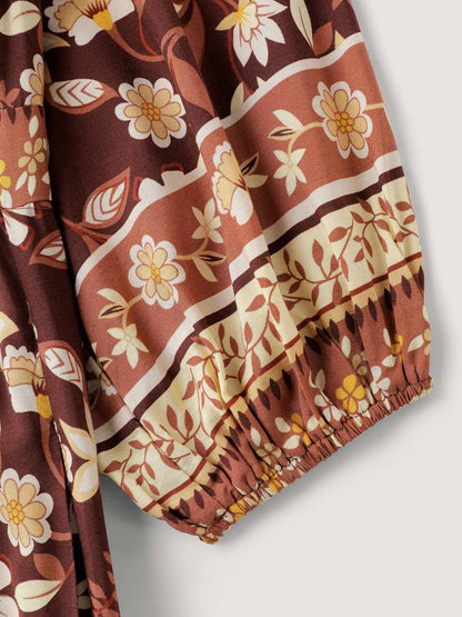Floral Print Contrast Neckline Maxi Dress