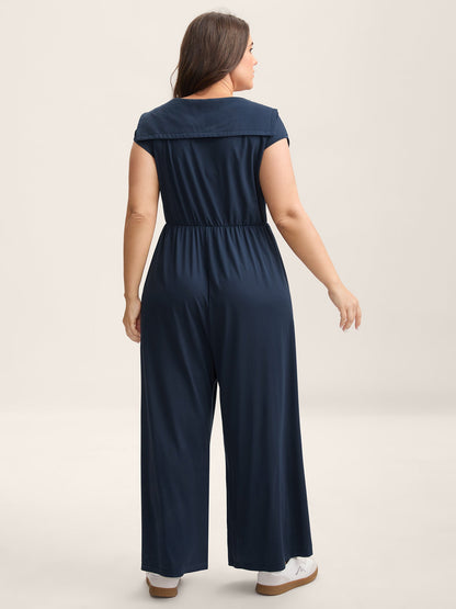 Zipper Front Pockets Collar Jumpsuit