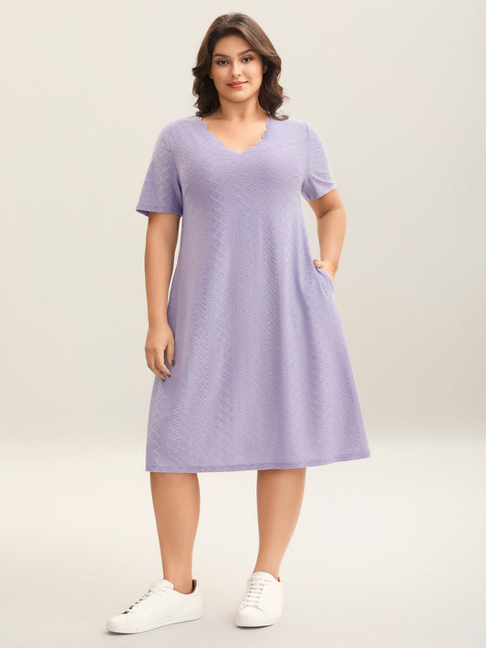 Textured Knit Scalloped Neckline Midi Dress