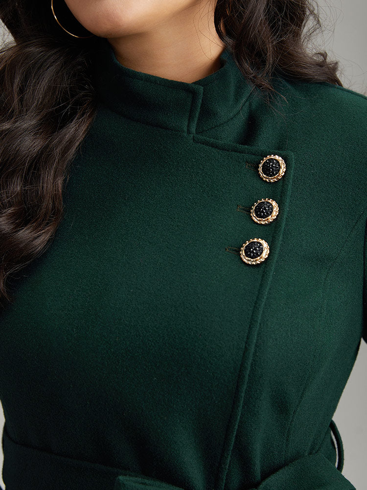 Solid Metal Detail Belted Pocket Coat