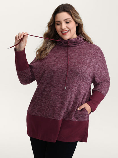Heather Texture High-Neck Contrast Sweatshirt