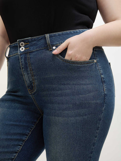 Whiskered Wash Mid-Rise Skinny-Fit Jeans
