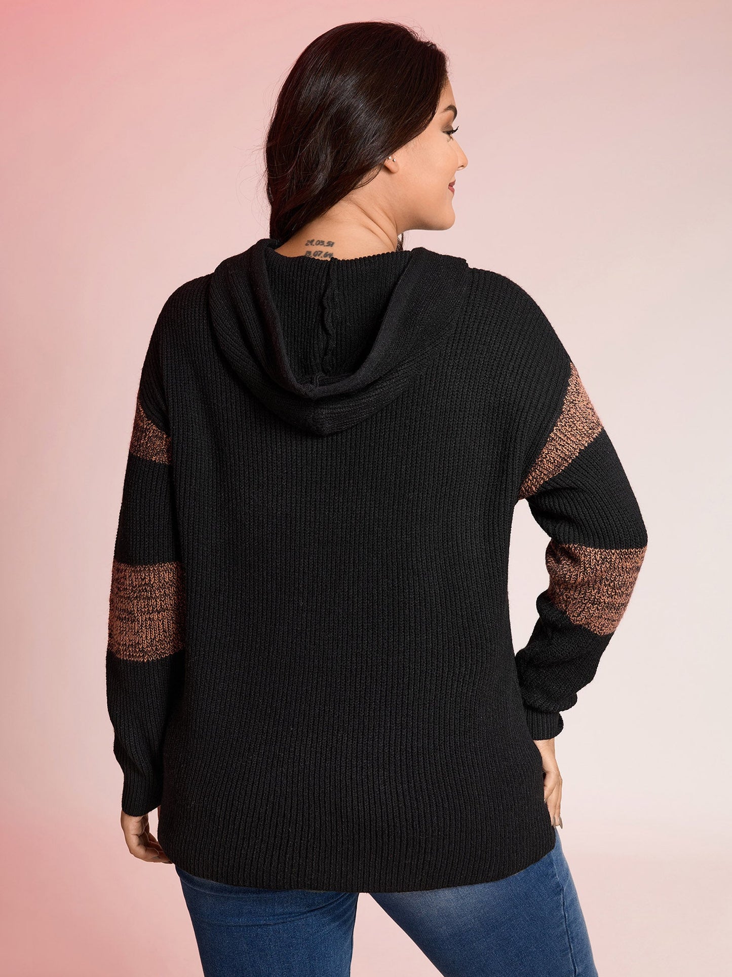 Blended Yarn Colorblock Hooded Pullover