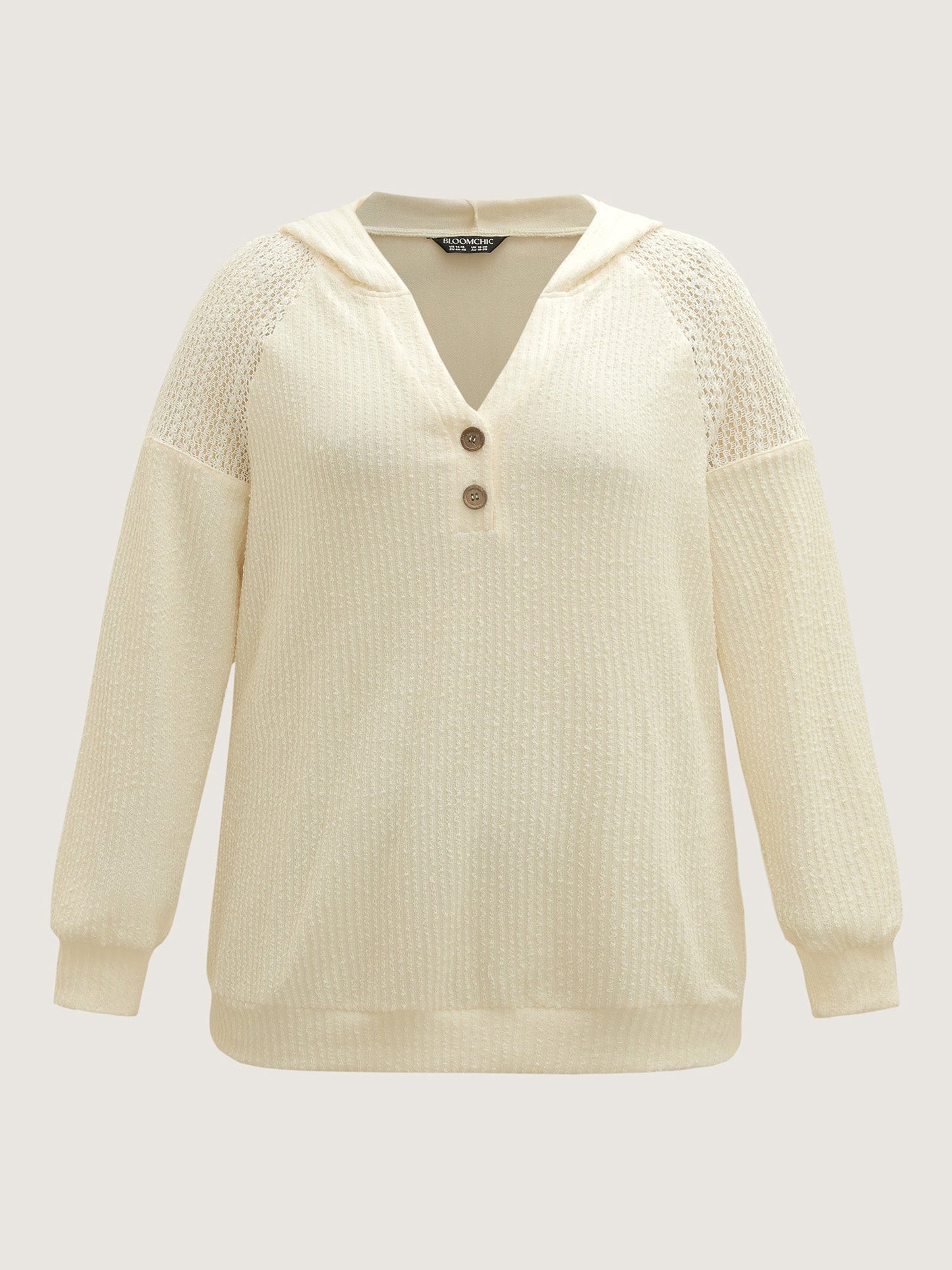 Textured Spliced Button Detail Hoodie
