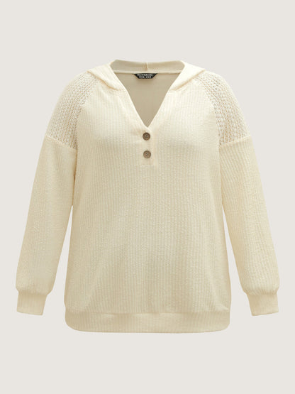 Textured Spliced Button Detail Hoodie