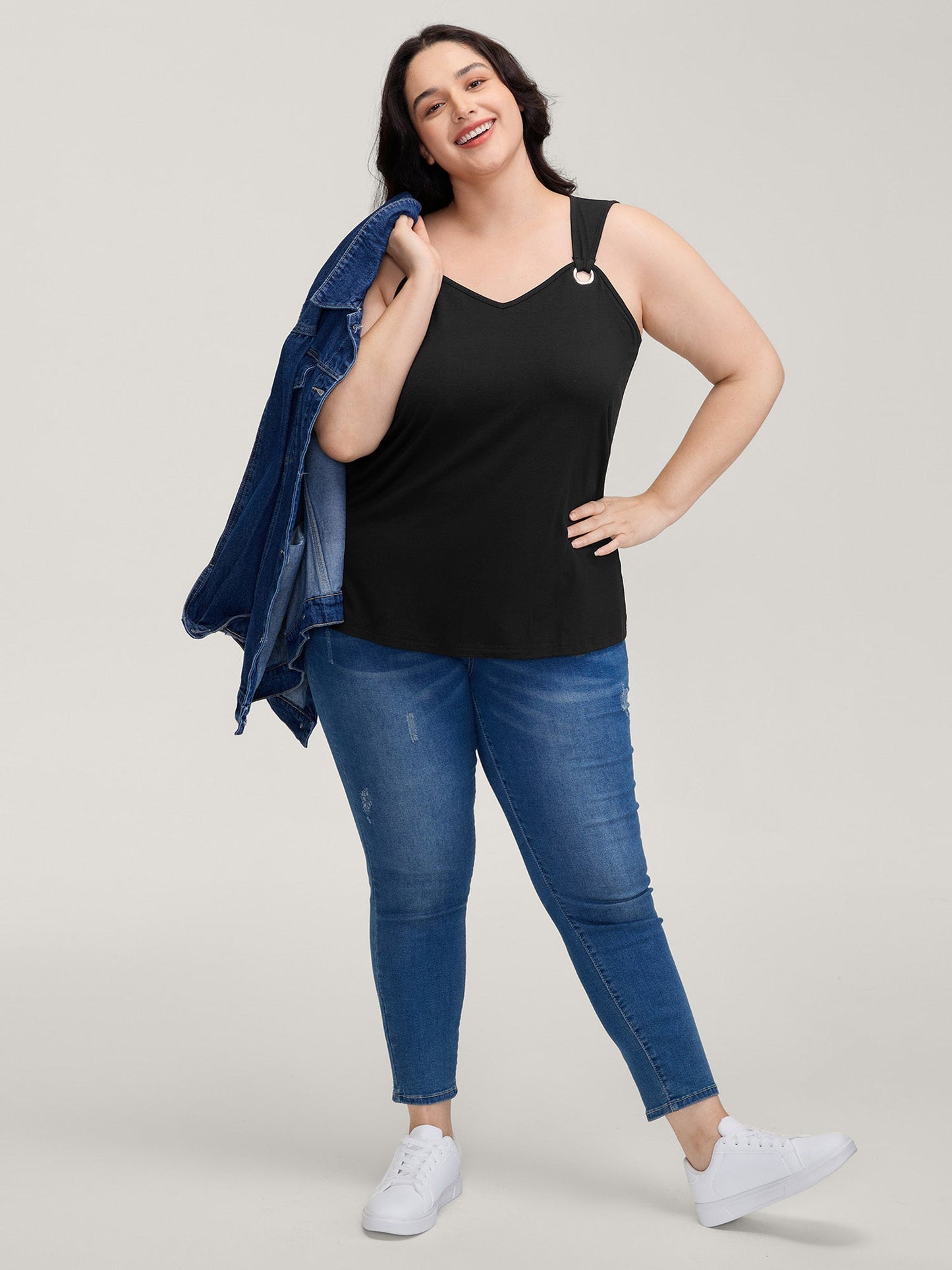 Overall Straps Drapey Solid Tank Top