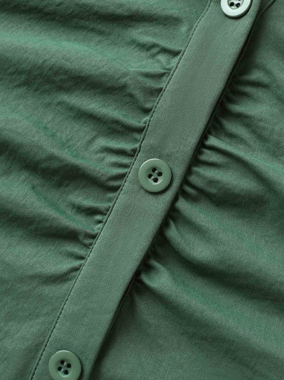 Ruched Cinched-Waist Shirt Dress