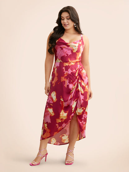 Colorblock Contrast Shirred Pleated Dress