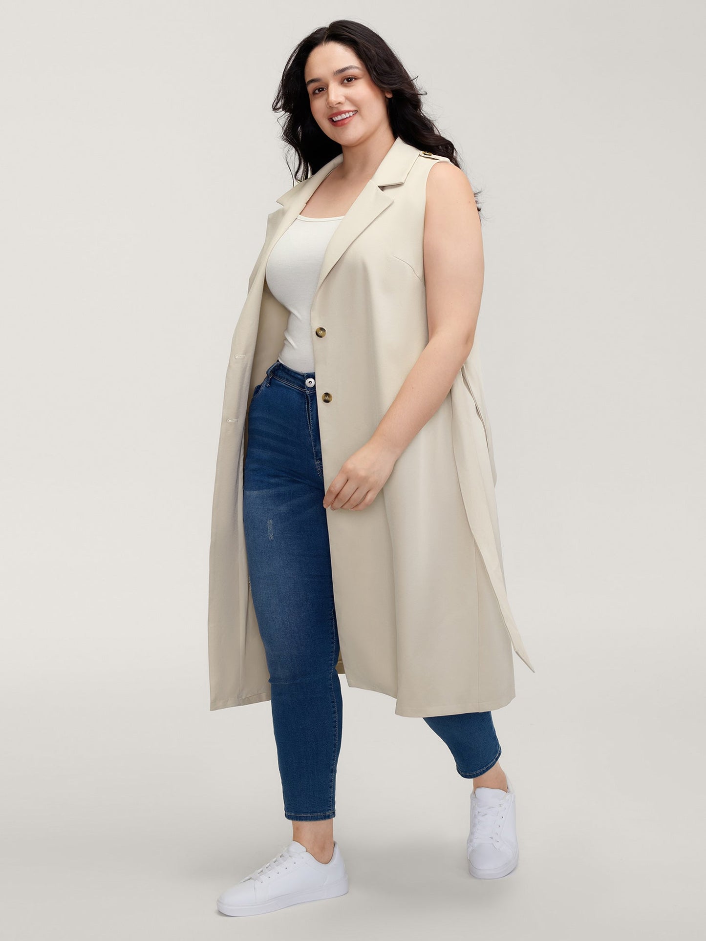 Back Slit Waist Belt Lined Long Vest