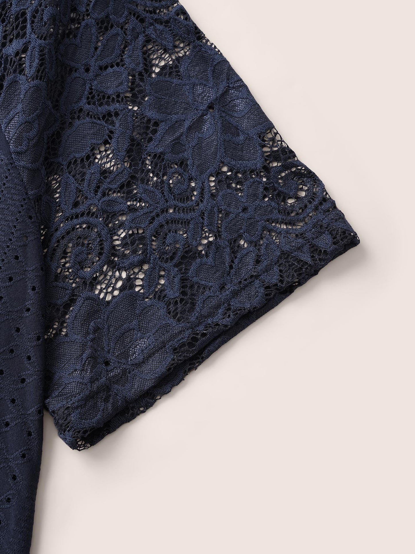 Solid Broderie Anglaise Lace Raglan Sleeve T-shirt