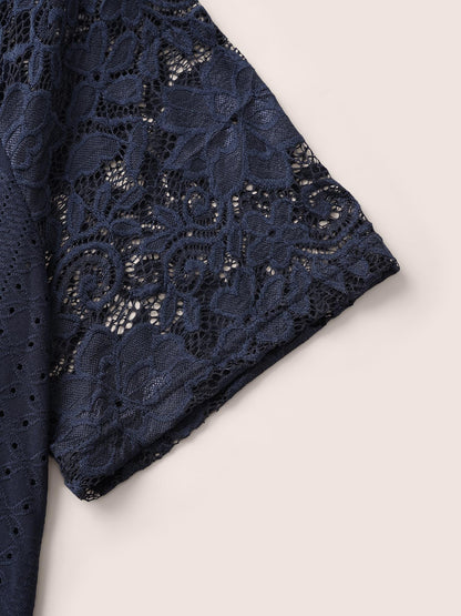 Solid Broderie Anglaise Lace Raglan Sleeve T-shirt