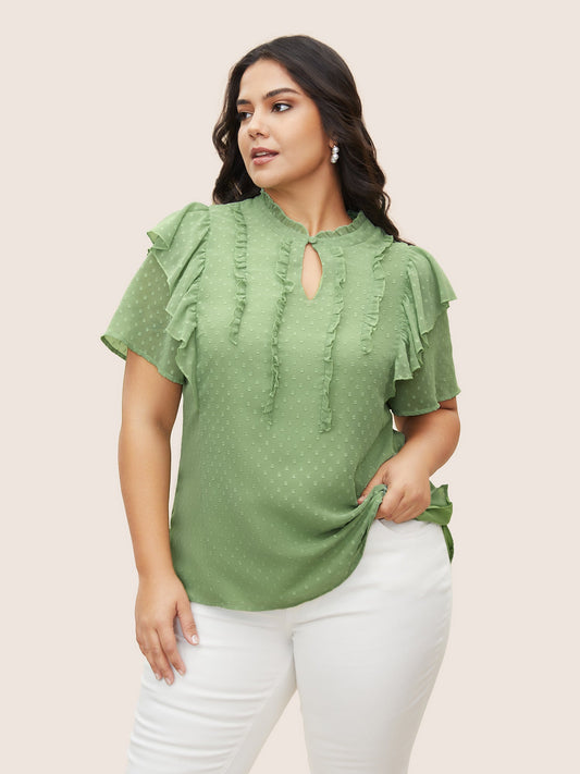 Texture Frill Trim Ruffle Sleeve Blouse