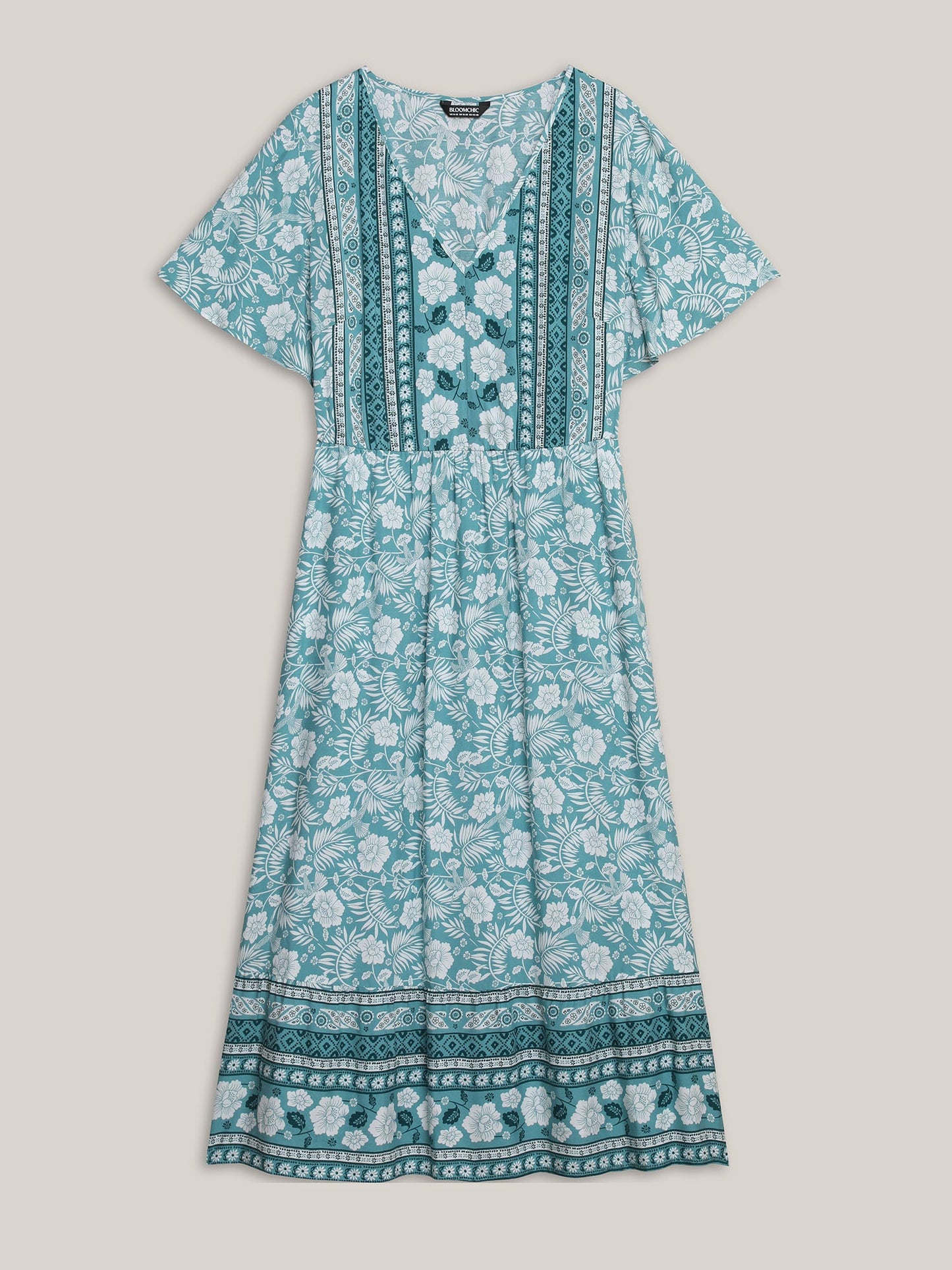 Floral Print Stretchy Waist Pockets Midi Dress