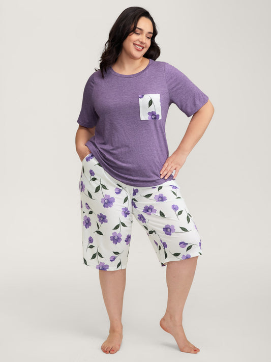 Color Contrast Pockets Loungewear Set