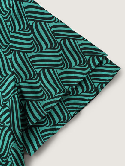 Rayon Geometric Print Layered Sleeve Blouse