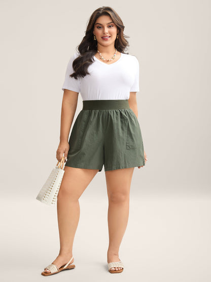 Cotton Wide Waist Plain Shorts