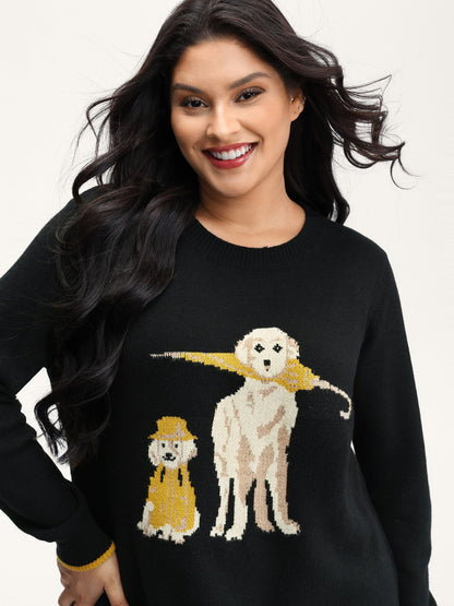 Puppy In Rain Jacquard Contrast Pullover