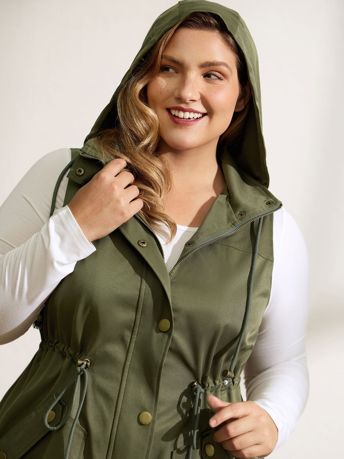 Channel-Drawstring Pockets Hooded Vest