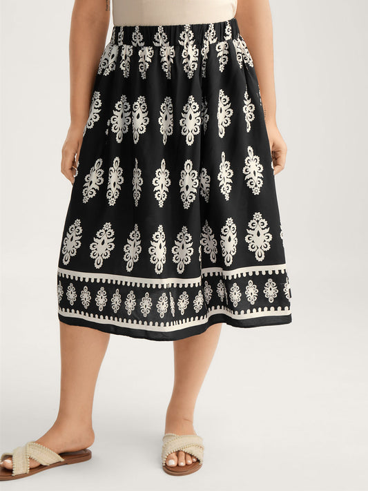 Boho Print A-Line Midi Skirt