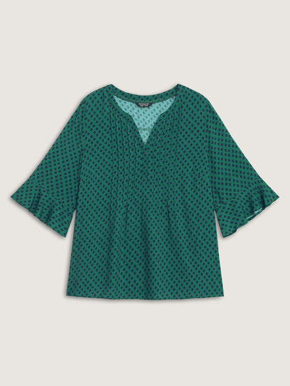 Geometric Print Bust-Ease Split Neck Blouse
