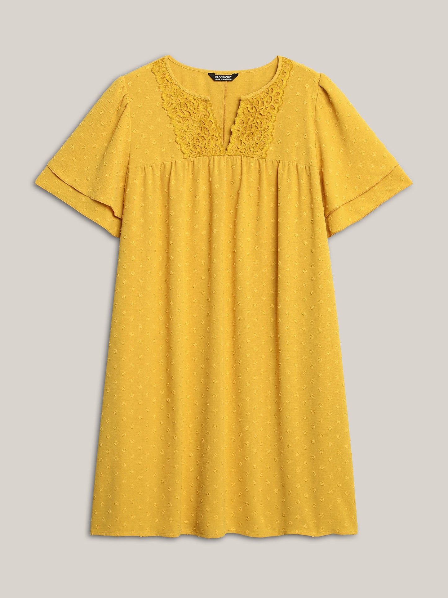 Textured Cut-Out Lace Pockets Midi Dress