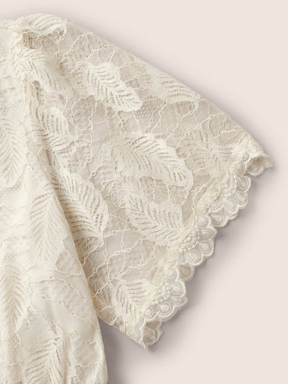 Lace Panel Mesh Patchwork Elastic Waist Blouse