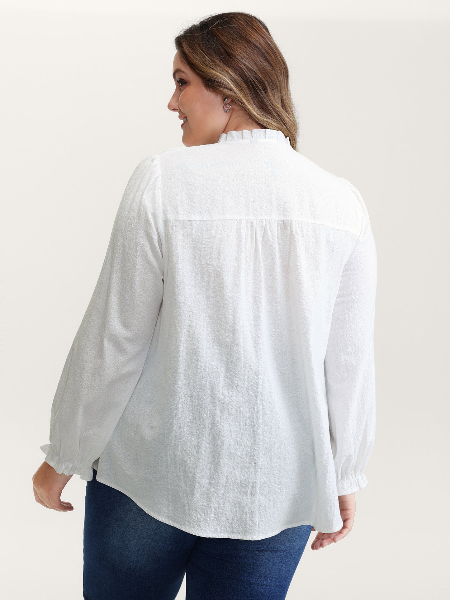 Pure Cotton Lace Trim Button Blouse
