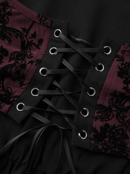 Elastic Mesh Corset-Like Ties Midi Dress