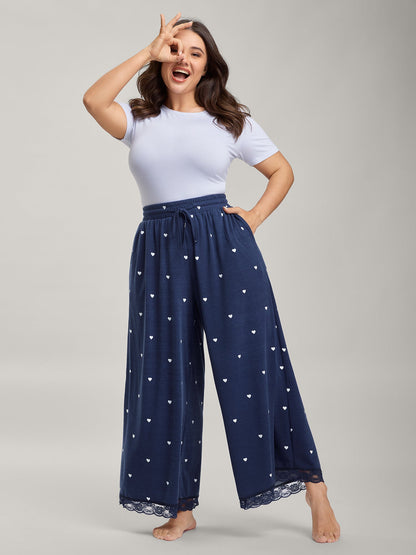 Supersoft Tiny Hearts Print Waist Drawstring Lounge Bottoms
