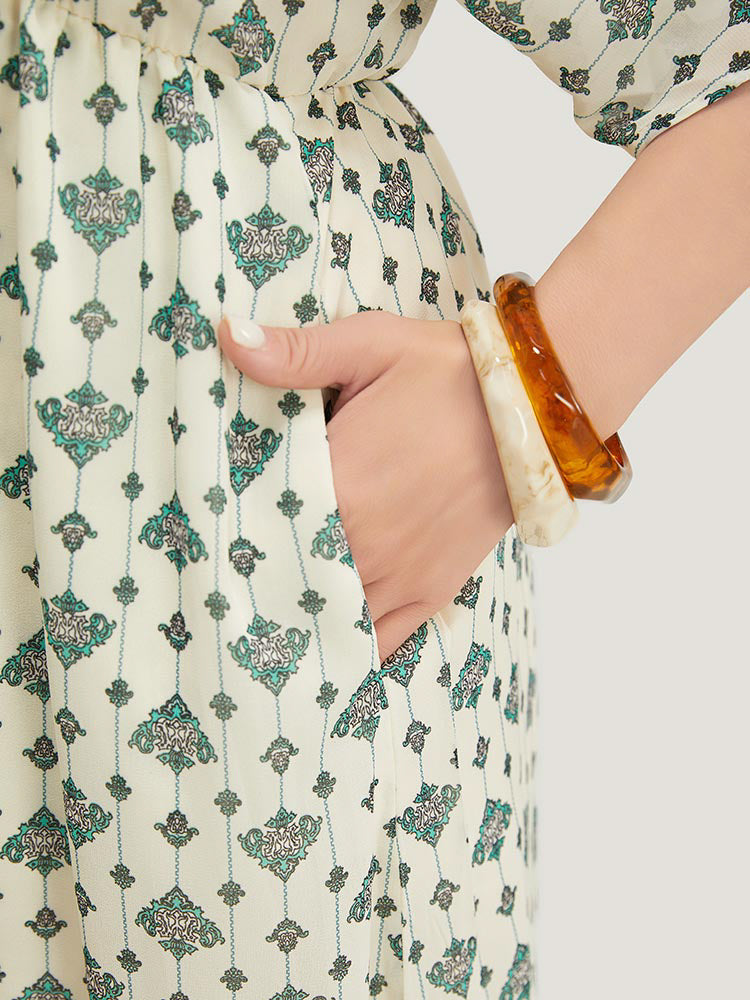 Bandana Dolman Sleeve Pocket Cold Shoulder Split Dress