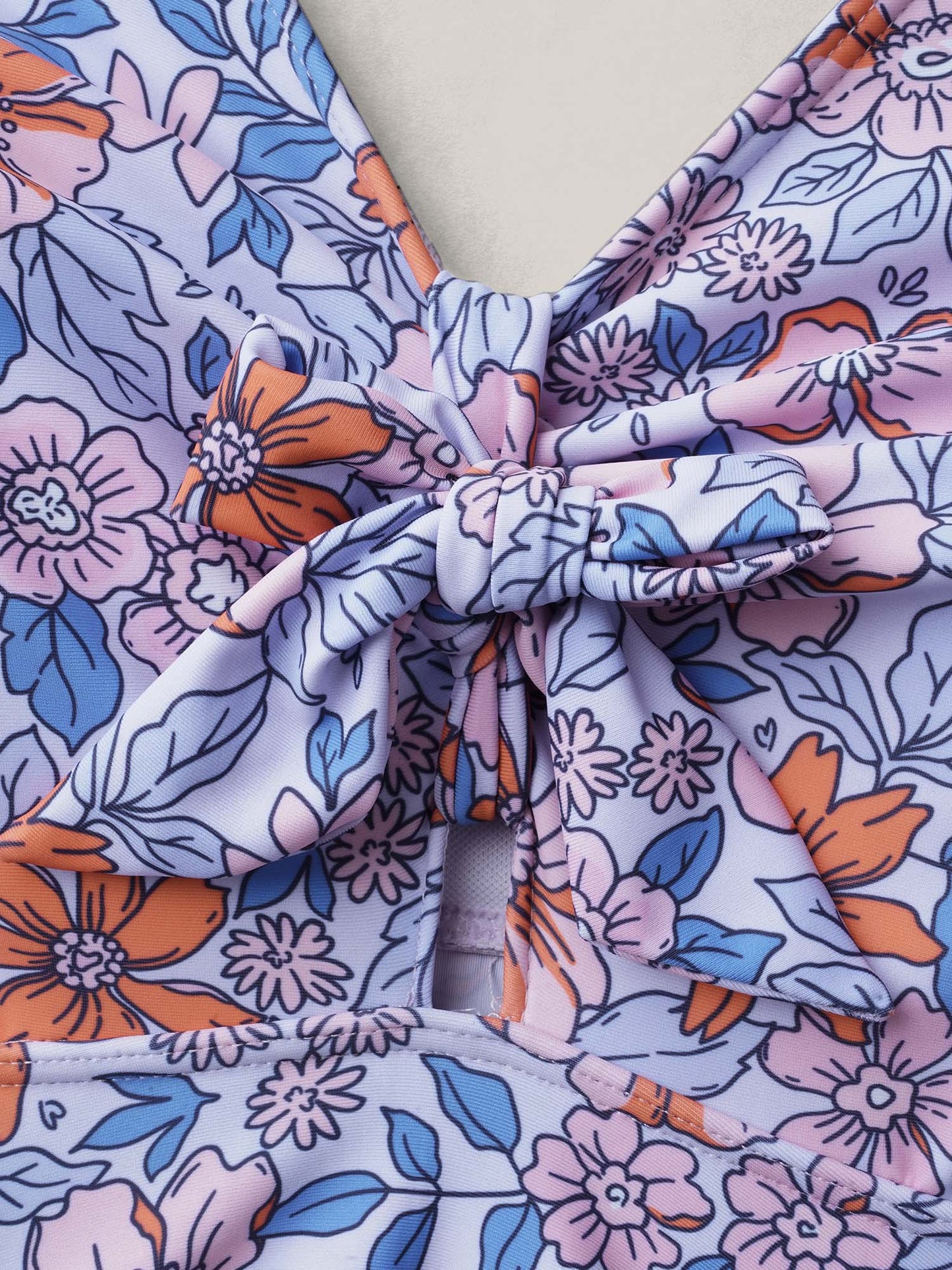 Floral Print Tiered Ties Adjustable Swim Top