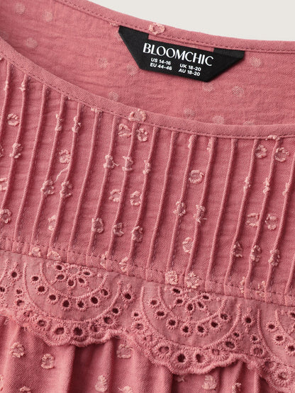 Lace Trim Pleated Textured Blouse