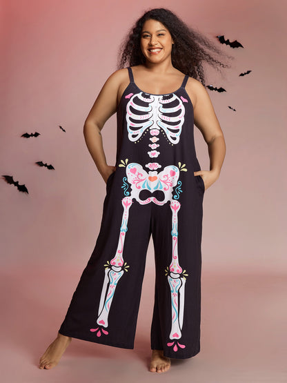 Cool Skeleton Print Stretchy Lounge Jumpsuit