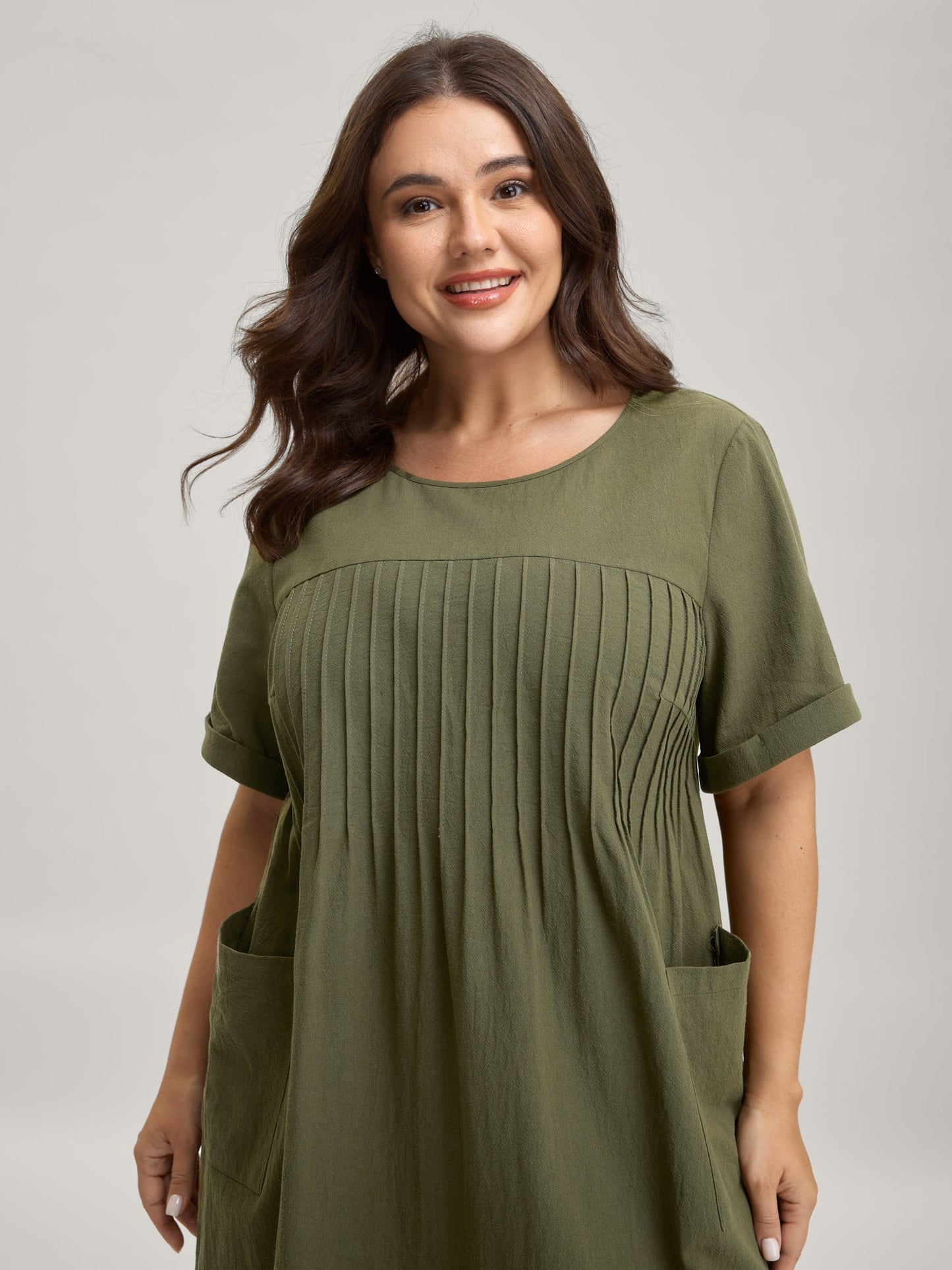 Pure Cotton Pin-Tuck Pleats Midi Dress