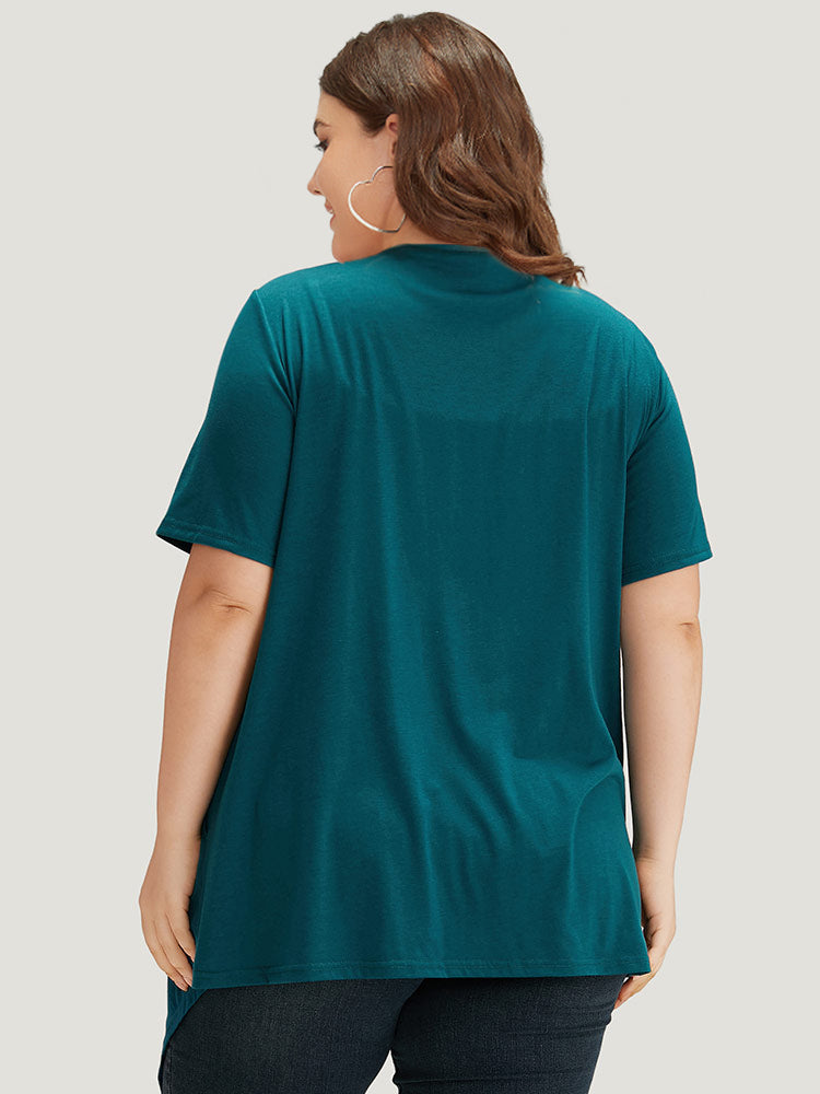 Plain Open Front Pocket Asymmetrical Hem Kimono