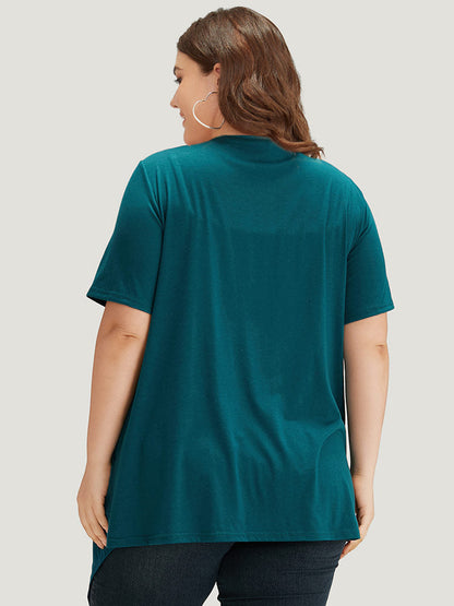 Plain Open Front Pocket Asymmetrical Hem Kimono